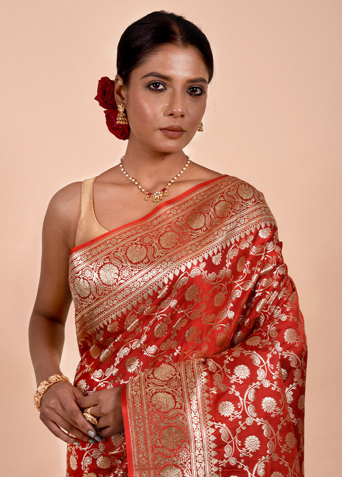 Red Banarasi Silk Saree With Blouse Piece Cheap Professional