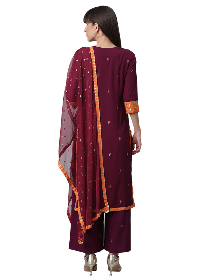 3 Pc Burgundy Readymade Silk Dupatta Suit Set Cheap Sale Really