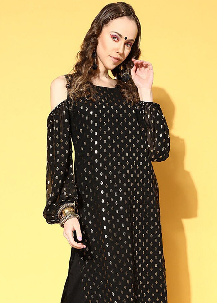 Black Pure Readymade Georgette Kurti Discount Largest Supplier