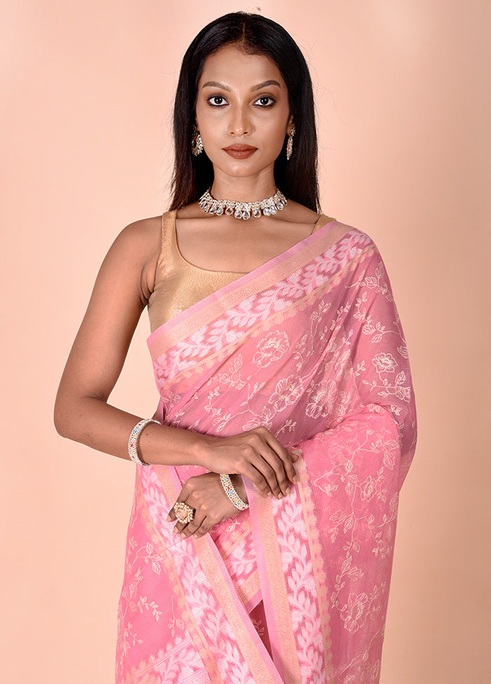 Pink Kota Cotton Saree With Blouse Piece 2025 Unisex