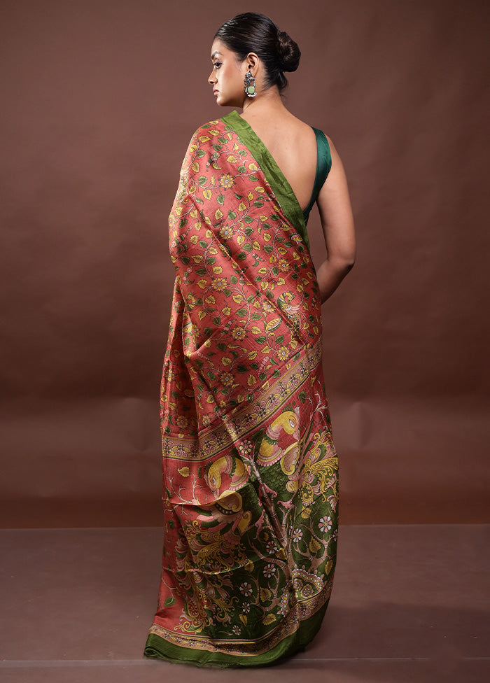 Rust Printed Pure Silk Saree Without Blouse Piece Outlet Cheap Quality