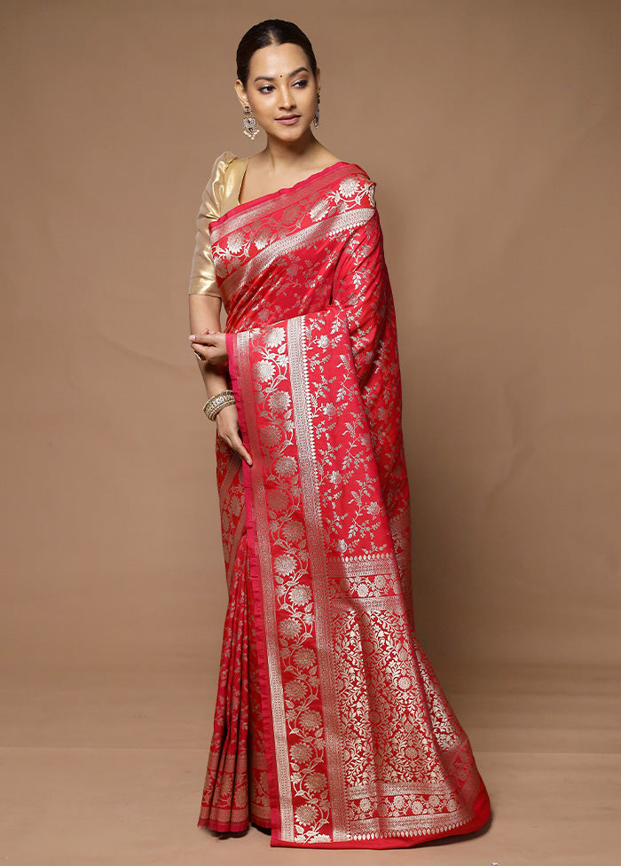 Pink Uppada Silk Saree With Blouse Piece Clearance Manchester Great Sale