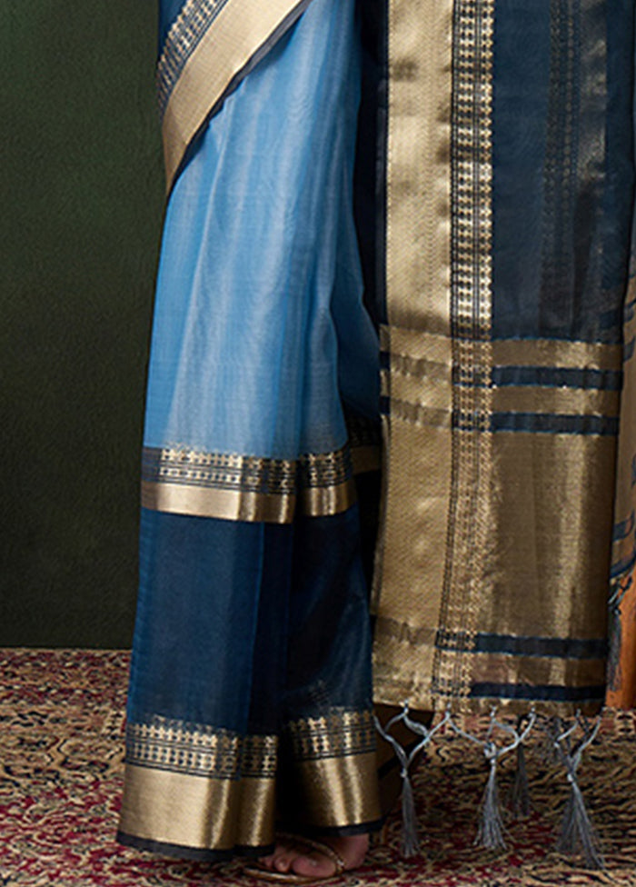 Blue Organza Saree With Blouse Piece Cheap Visit