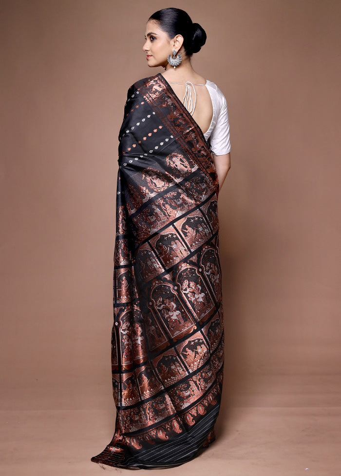 Black Handloom Baluchari Pure Silk Saree With Blouse Piece 2025 Unisex