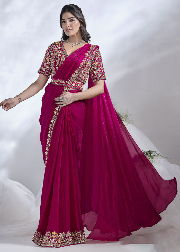 Pink Satin Silk Saree With Blouse Piece Cheap Sale For Cheap