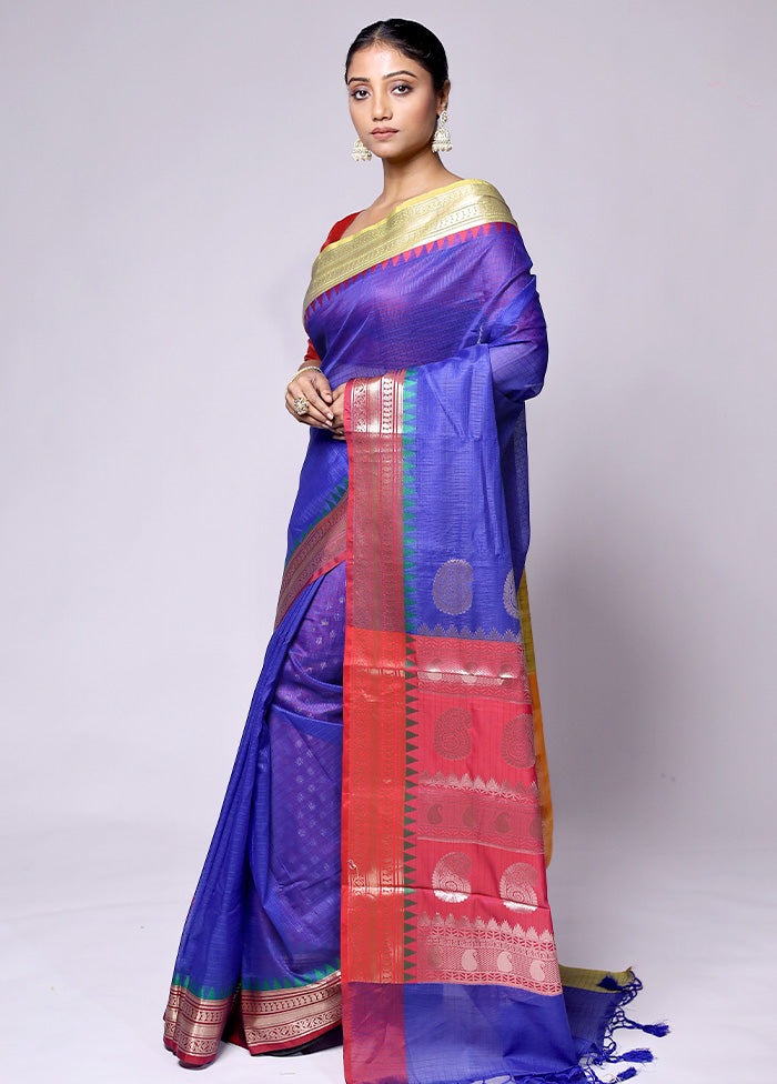 Blue Kota Cotton Saree With Blouse Piece Online Online Cheap Pice