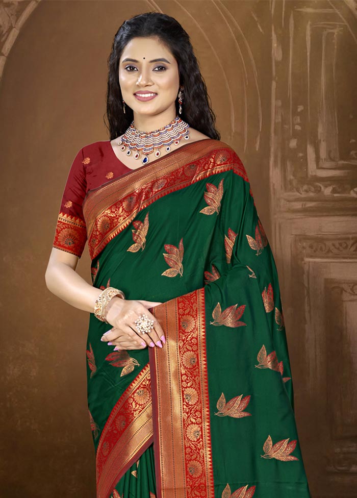 Bottle Green Dupion Silk Saree With Blouse Piece Cheap Original