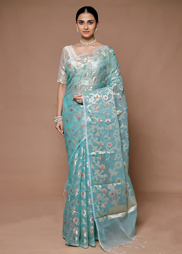 Blue Organza Saree With Blouse Piece Free Shipping In China