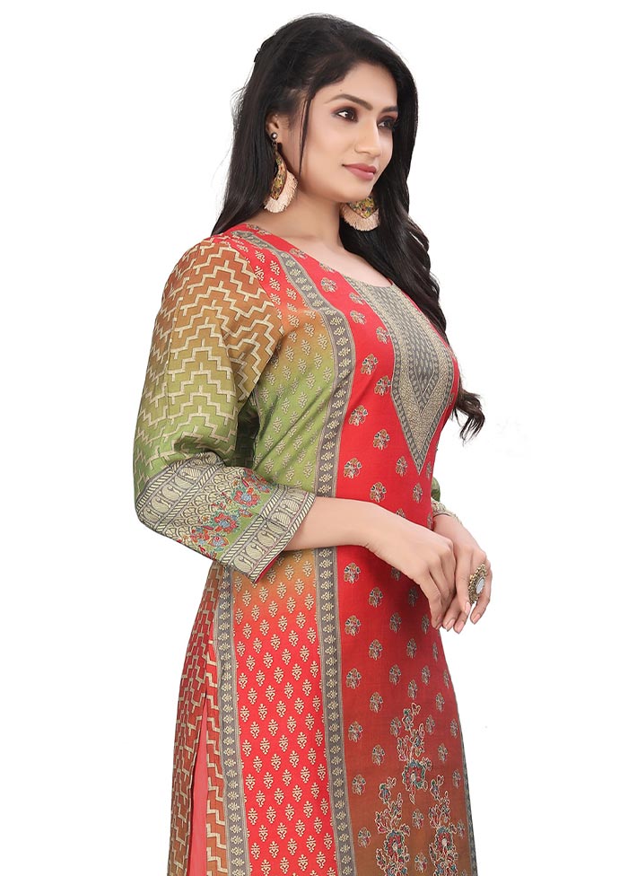 3 Pc Multicolor Unstitched Silk Suit Set Newest For Sale