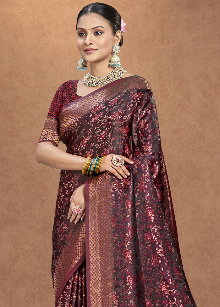 Maroon Spun Silk Saree With Blouse Piece Cheap Sale Choice