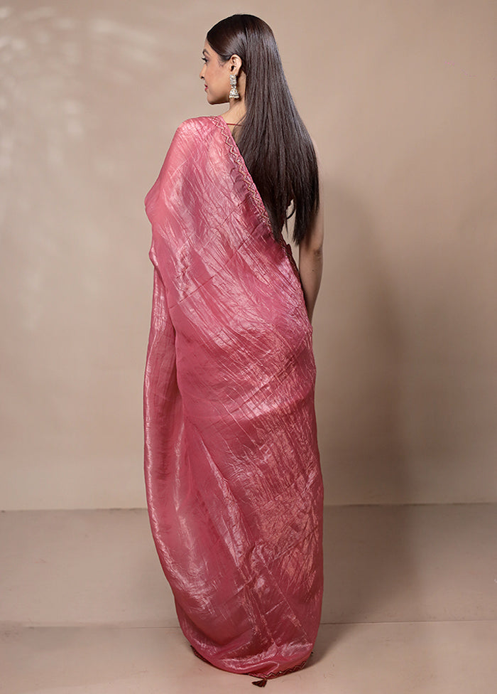 Pink Crushed Tissue Silk Saree With Blouse Piece Discount From China