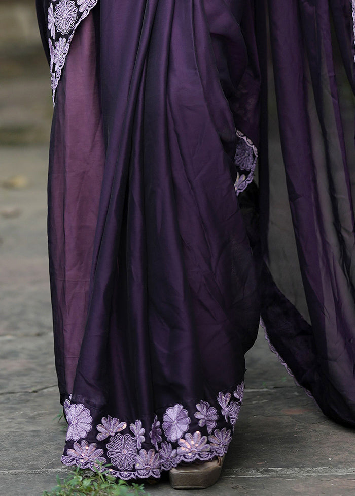 Purple Spun Silk Saree With Blouse Piece Cheap Best Sale