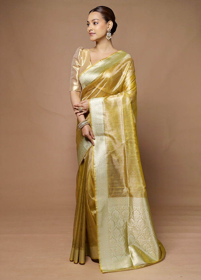 Golden Tissue Silk Saree With Blouse Piece Best Place For Sale