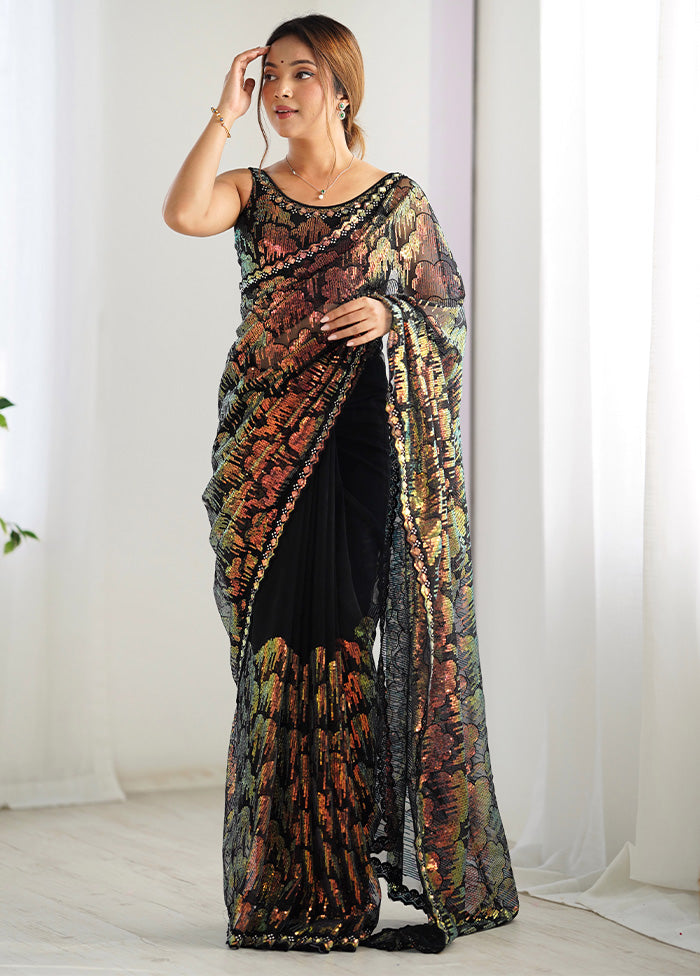 Black Net Net Saree With Blouse Piece For Sale Top Quality