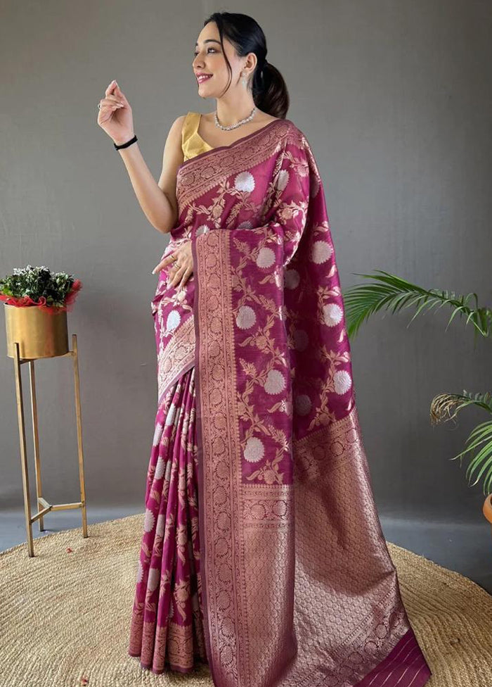 Purple Banarasi Silk Saree With Blouse Piece Cheap Sale Manchester Great Sale