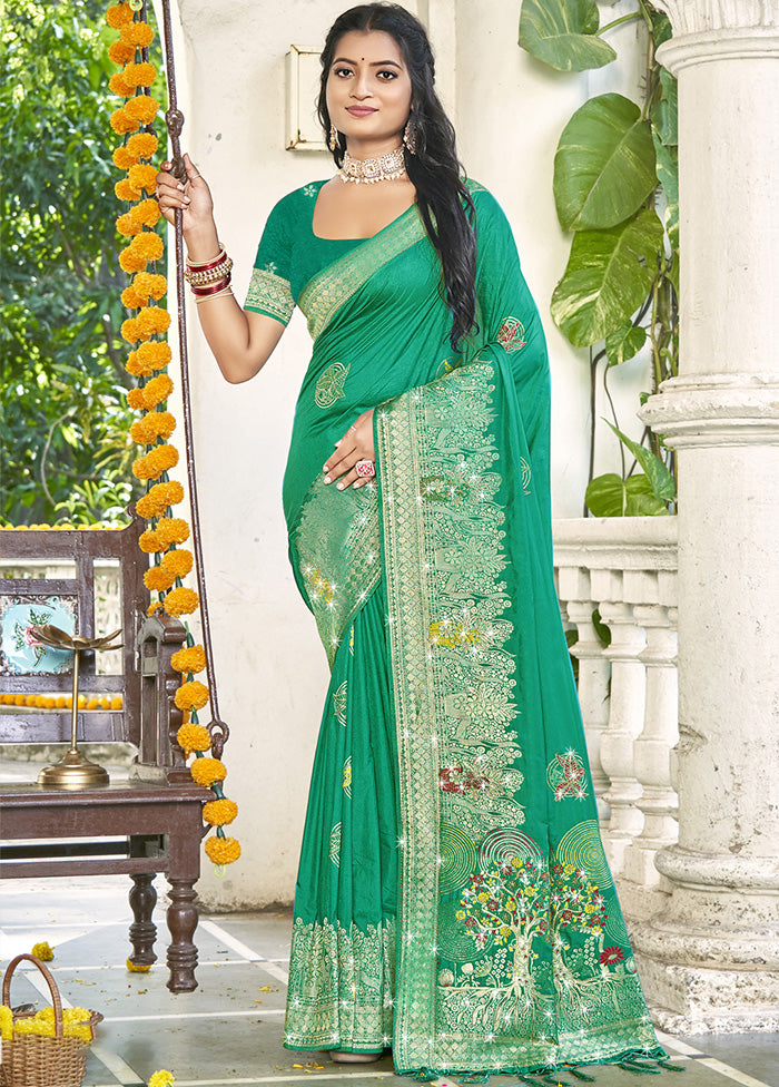 Green Spun Silk Saree With Blouse Piece Cheapest Pice