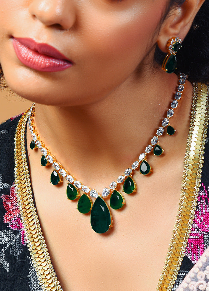 Green Diamond Necklace With Small Earrings Free Shipping With Credit Card