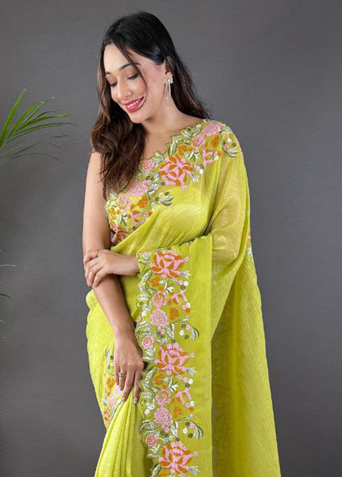 Mehendi Spun Silk Saree With Blouse Piece Get Authentic Cheap Online