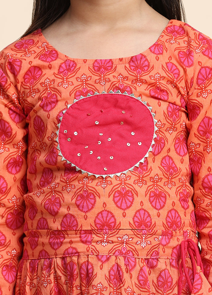 Orange Cotton Full Sleeves Round Neckshape Lehenga Limited Edition