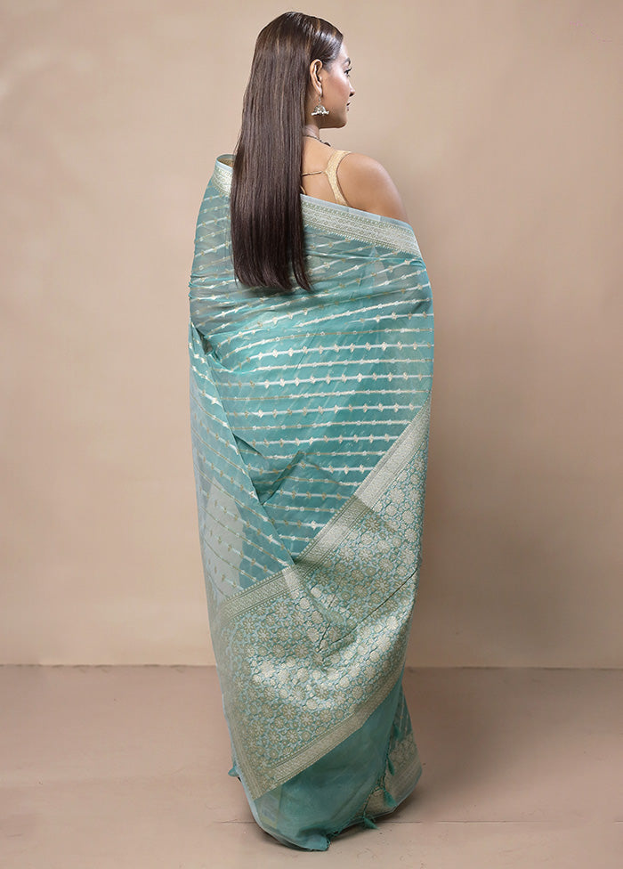 Sky Blue Kora Silk Saree With Blouse Piece Clearance Buy