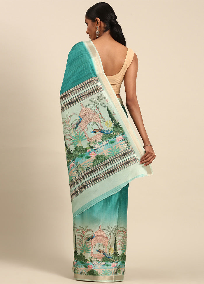 Turquoise Cotton Saree With Blouse Piece Outlet 2025 Newest