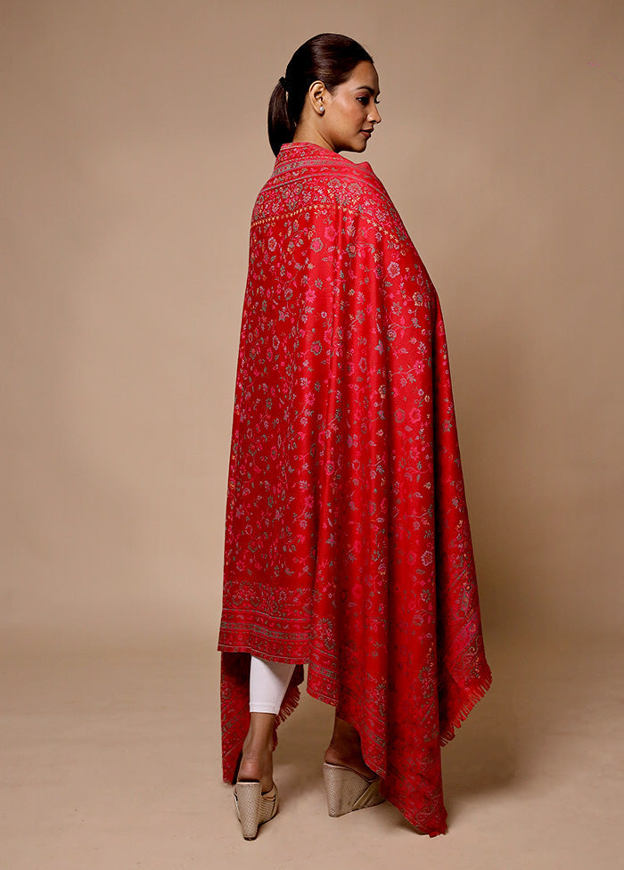 Red Butta Work With Zari Woven Border Shawl Sale Affordable