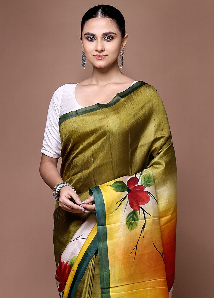 Green Printed Pure Silk Saree Without Blouse Piece Outlet Official Site