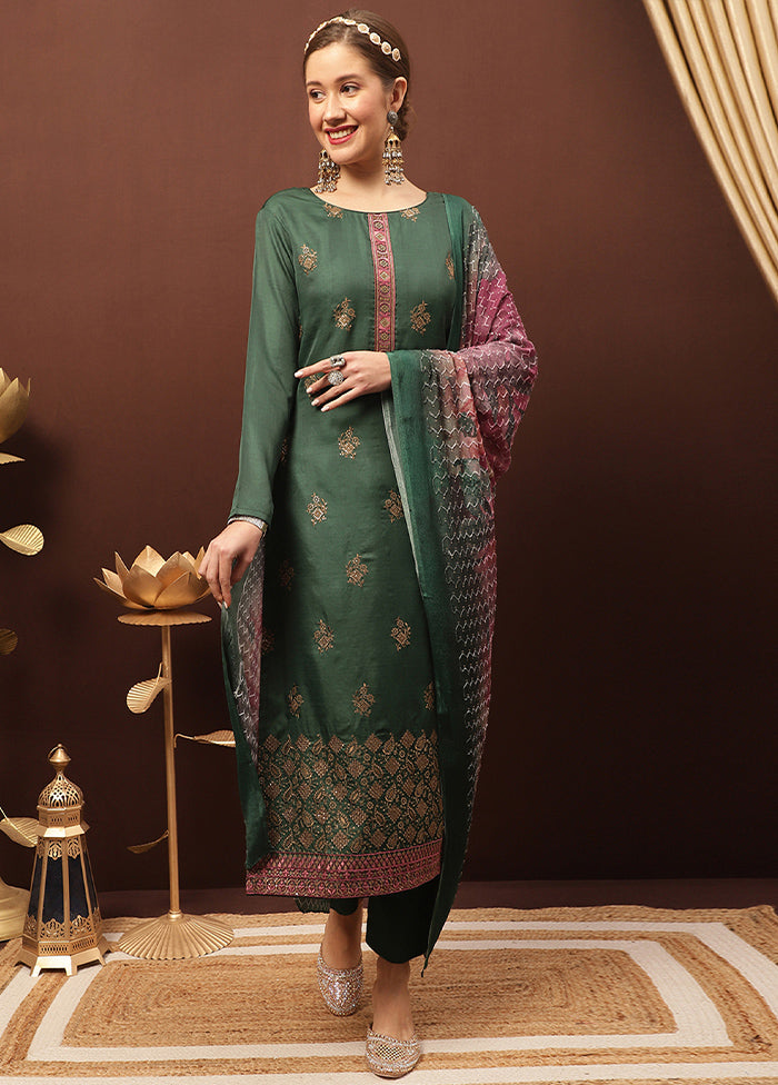 3 Pc Green Unstitched Silk Suit Set Cheap The Cheapest