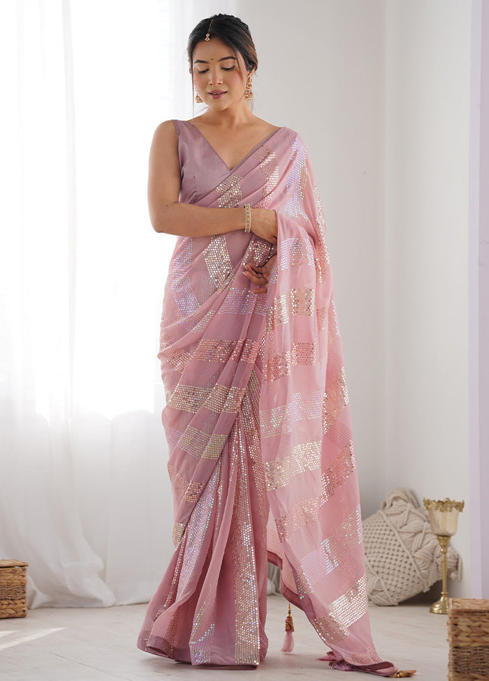 Pink Georgette Saree With Blouse Piece Excellent