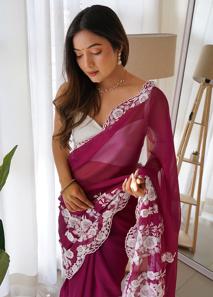 Purple Organza Saree With Blouse Piece Clearance Exclusive