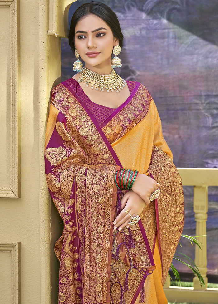 Mustard Spun Silk Saree With Blouse Piece Outlet Reliable