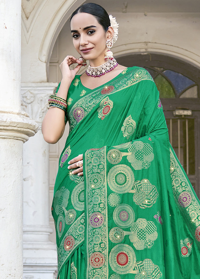 Green Spun Silk Saree With Blouse Piece Affordable Sale Online