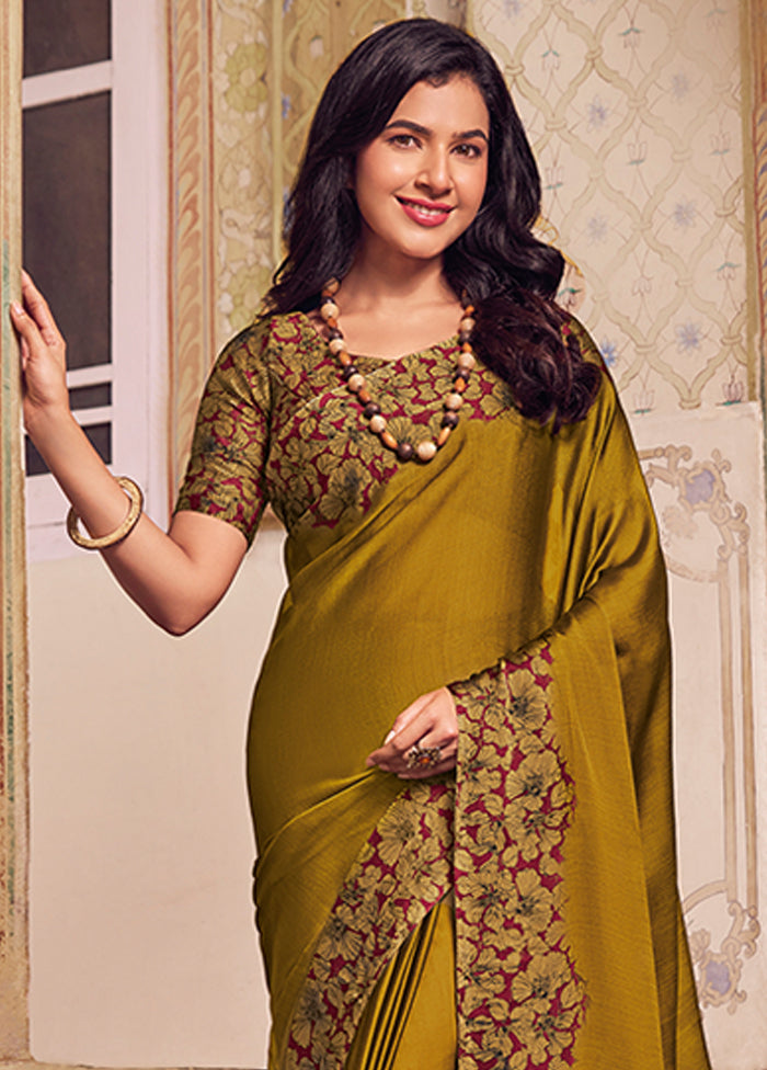 Mustard Chiffon Silk Saree With Blouse Piece Outlet Free Shipping Authentic