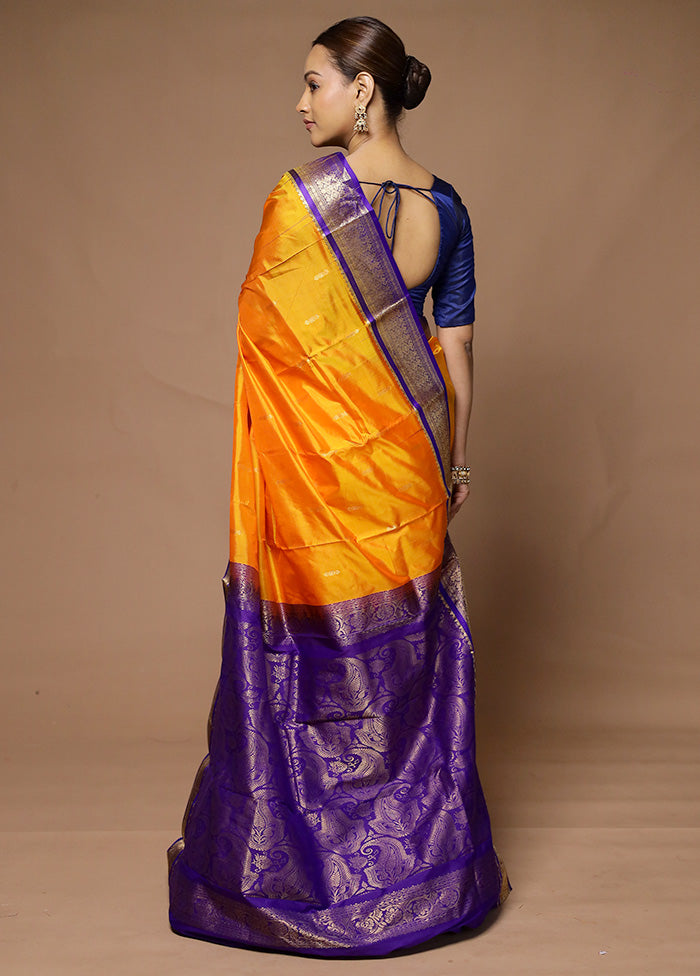 Yellow Kanjivaram Silk Saree With Blouse Piece Outlet Order