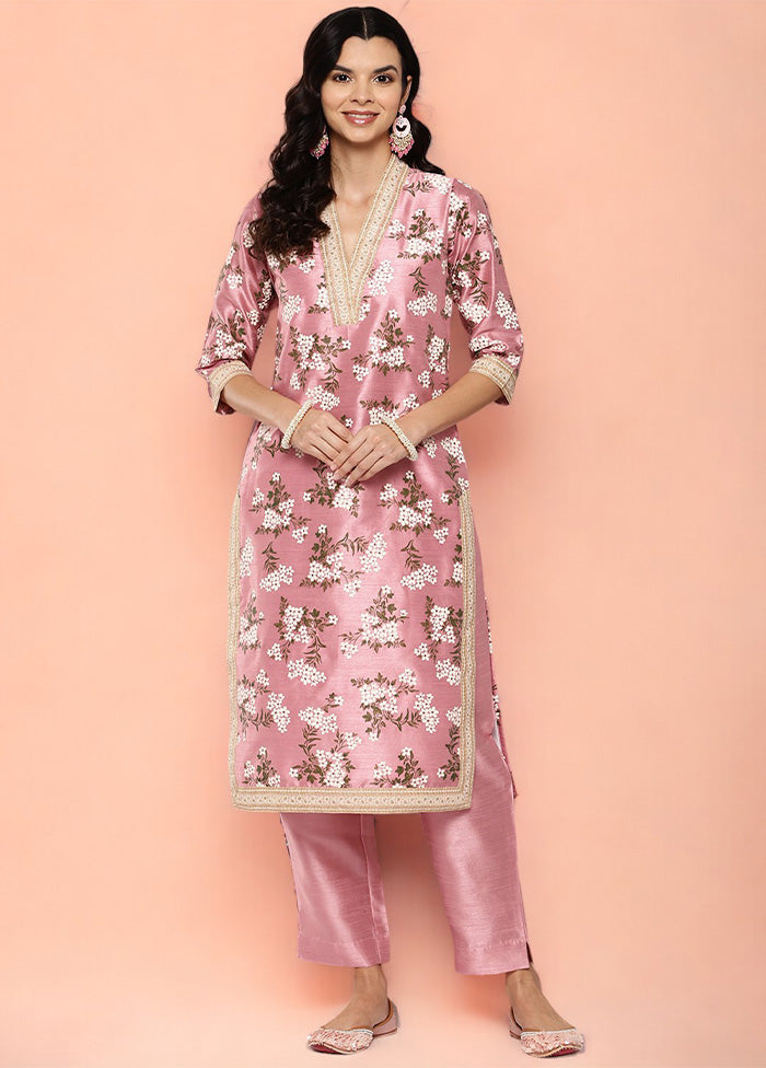 2 Pc Pink Readymade Silk Kurti Set Clearance Extremely