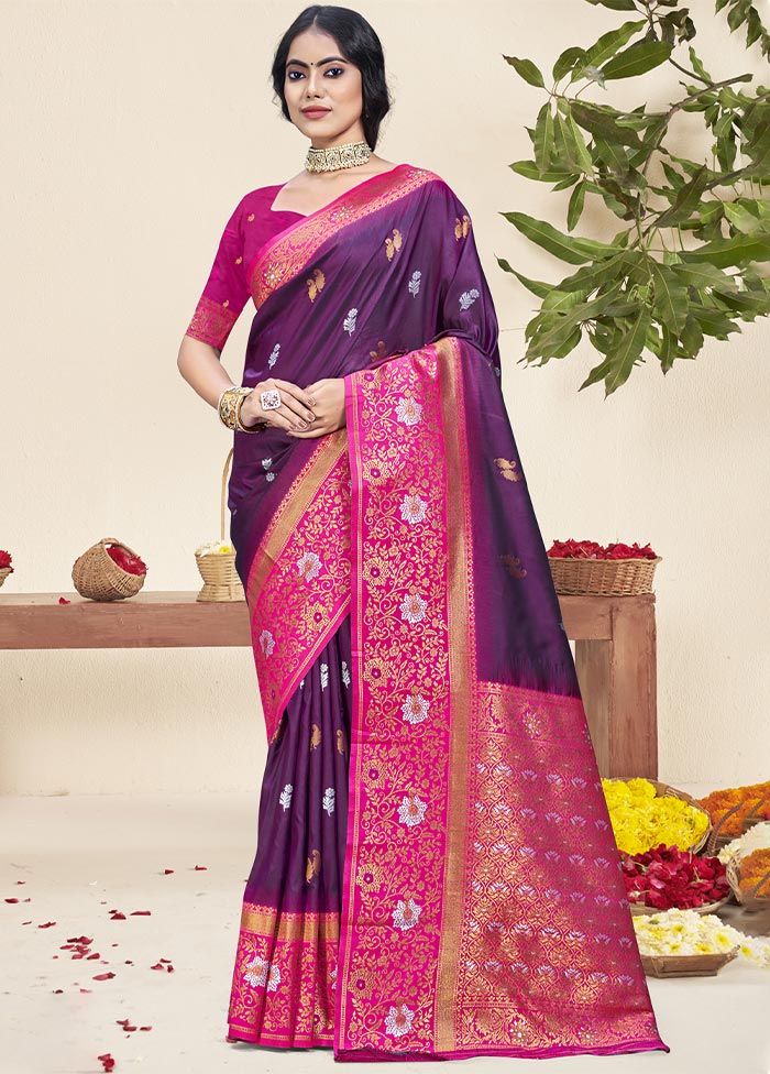 Wine Dupion Silk Saree With Blouse Piece Visit Cheap Pice