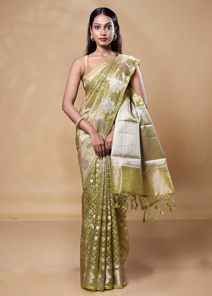 Green Tissue Silk Saree With Blouse Piece With Credit Card Cheap Online