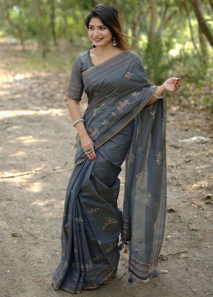 Grey Tussar Silk Saree With Blouse Piece View Cheap Online