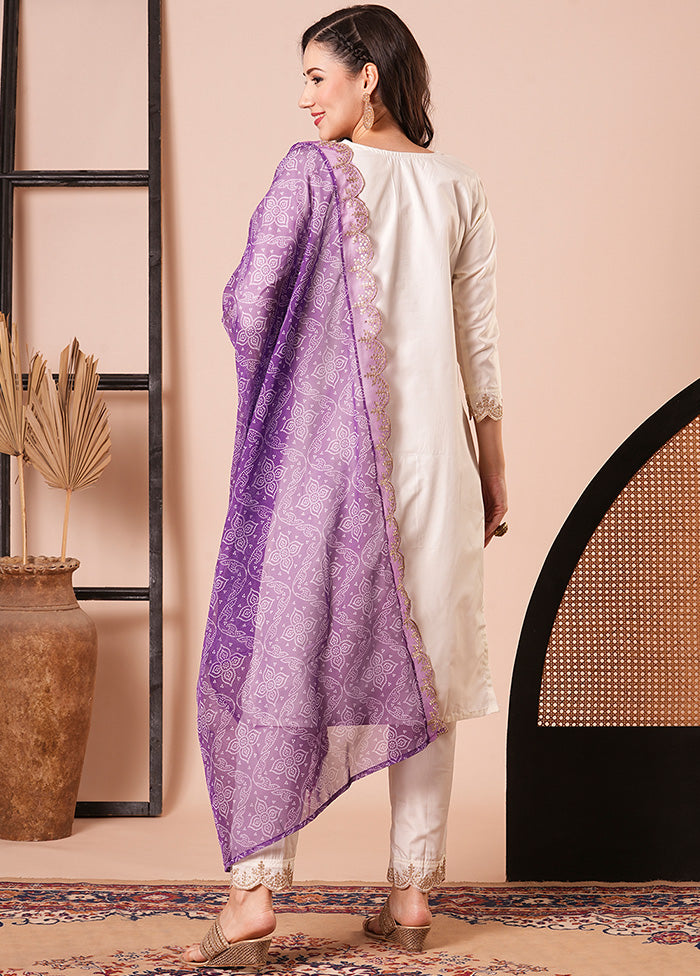 3 Pc Off White Readymade Silk Dupatta Suit Set Wiki Sale Online