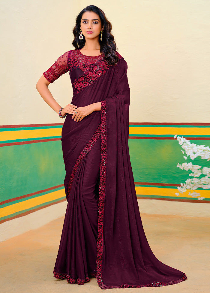 Maroon Georgette Saree With Blouse Piece Original Online