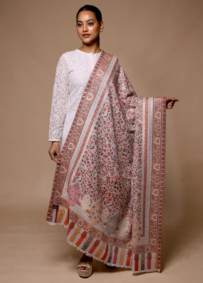 Cream Butta Work With Zari Woven Border Shawl Clearance With Credit Card