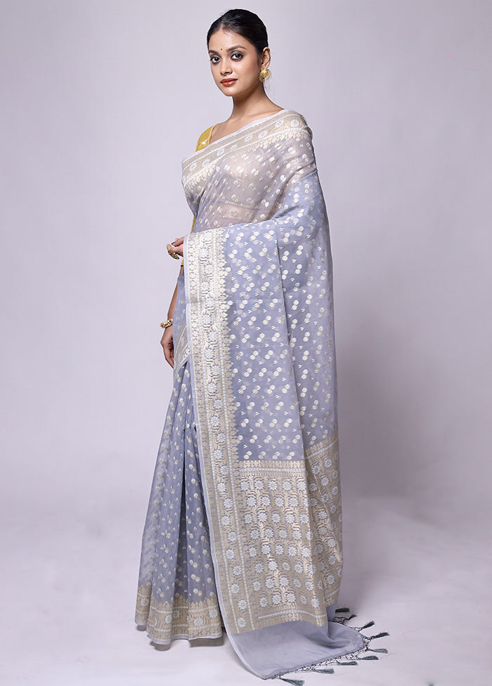 Grey Kora Silk Saree With Blouse Piece Clearance Online Fake