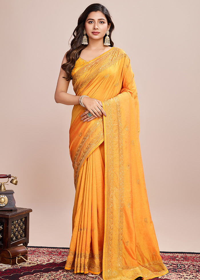 Mustard Spun Silk Saree With Blouse Piece From China For Sale