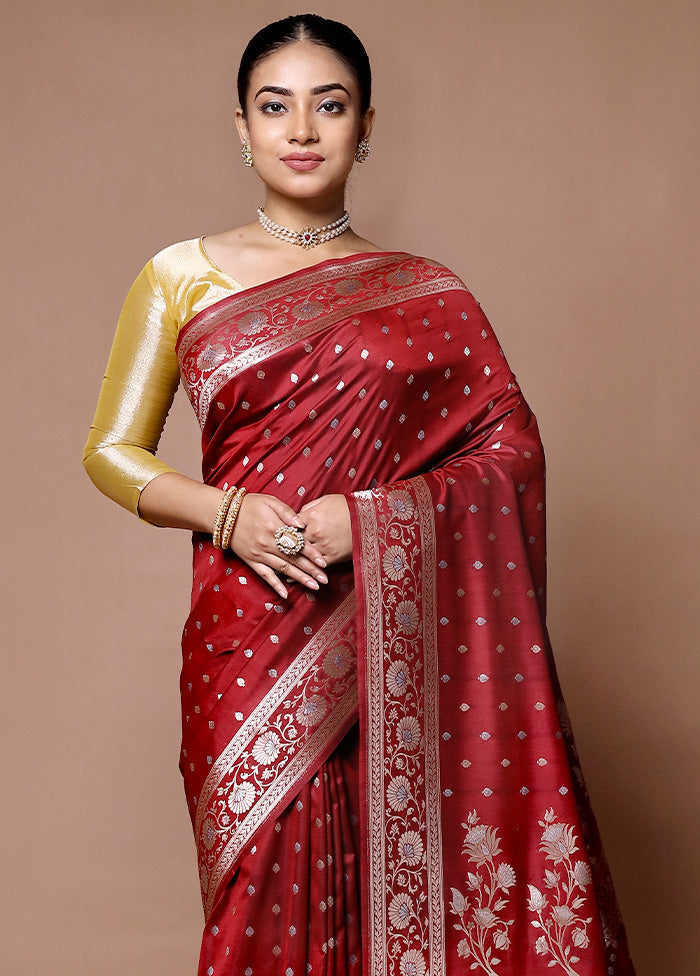 Red Katan Silk Saree With Blouse Piece Fast Delivery For Sale