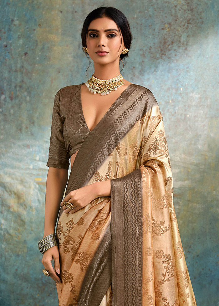 Beige Spun Silk Saree With Blouse Piece 2025 Unisex