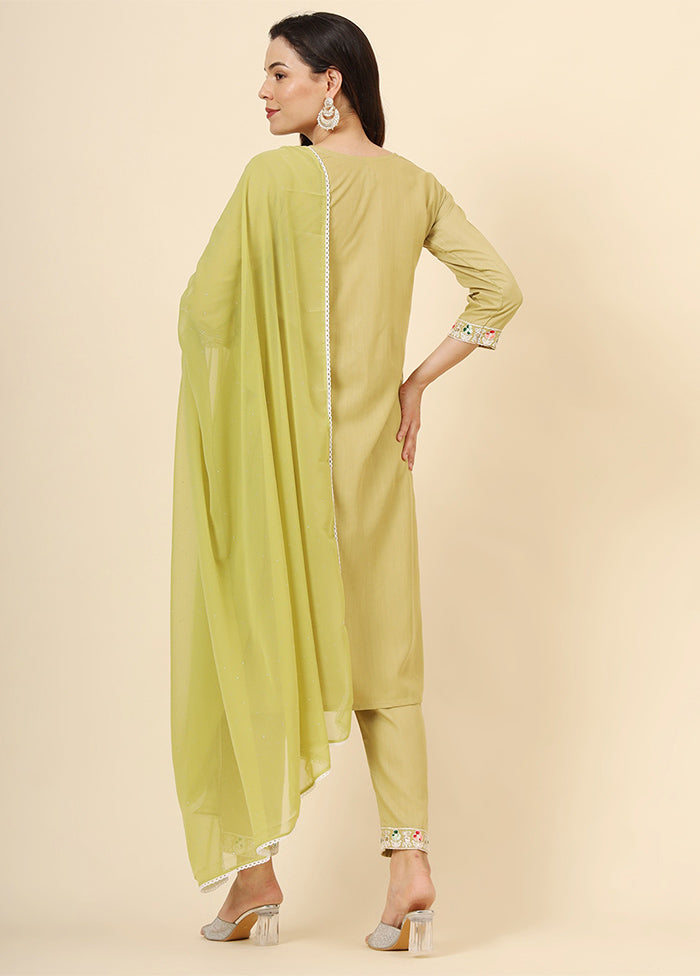 3 Pc Green Readymade Cotton Suit Set Pay With Visa Sale Online