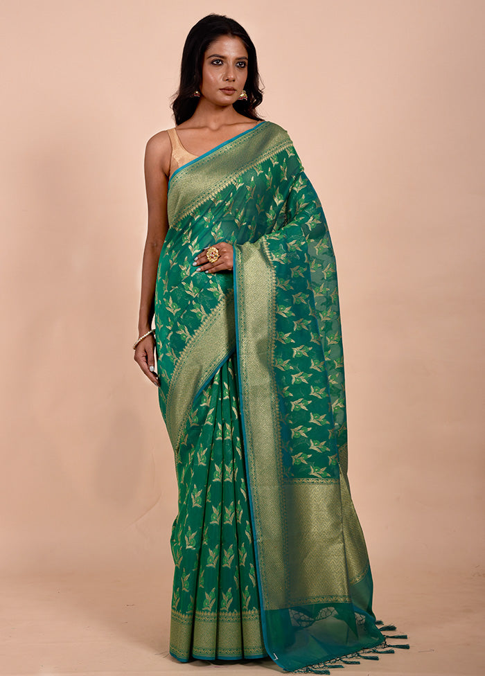 Green Kora Silk Saree With Blouse Piece Free Shipping Cheap Pice