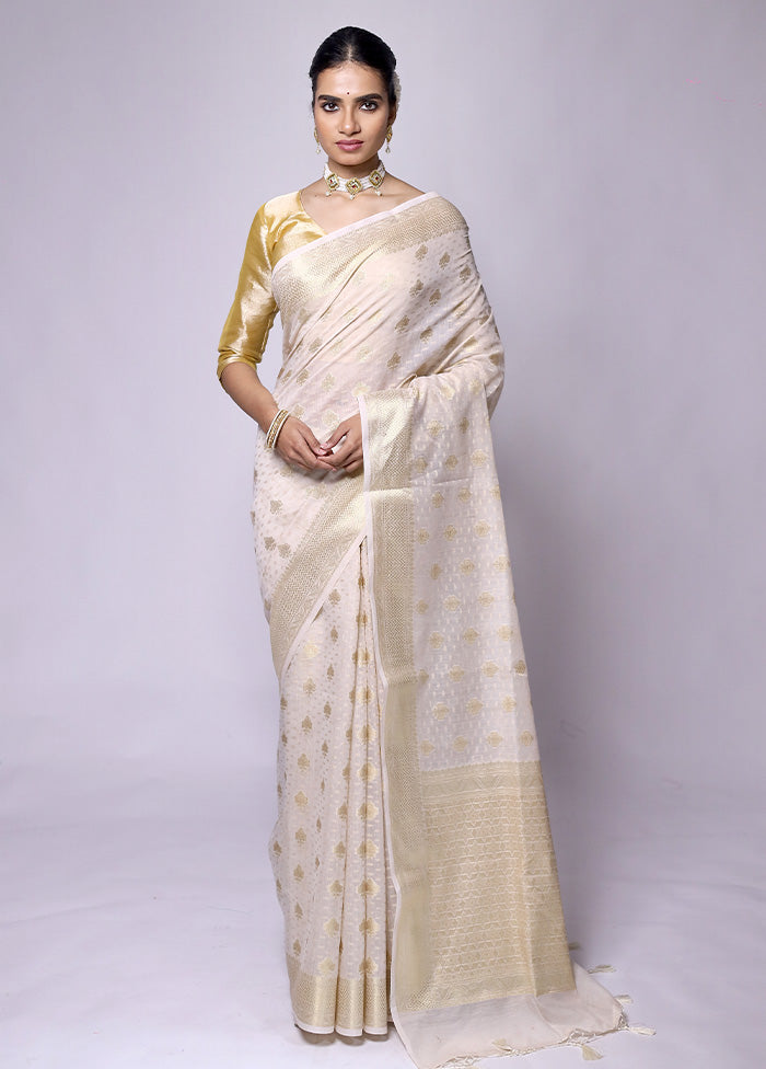 White Kora Silk Saree With Blouse Piece Cheap Finishline