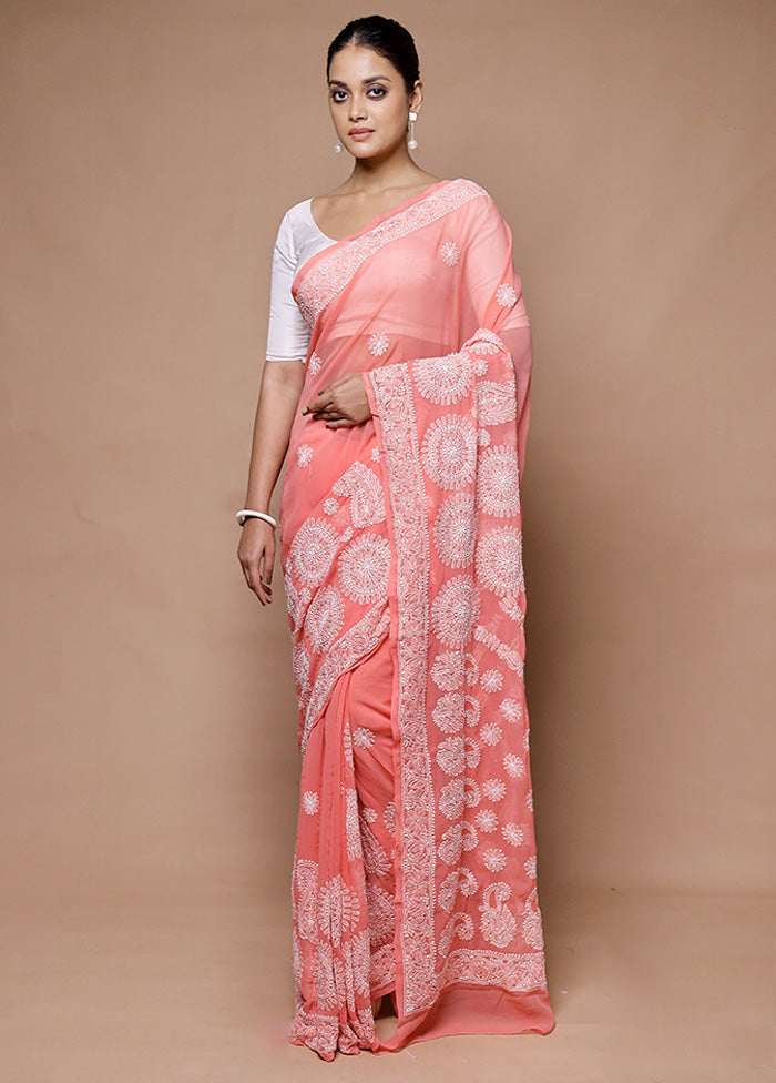 Pink Handloom Pure Cotton Saree With Blouse Piece Cheap Sale Cheap