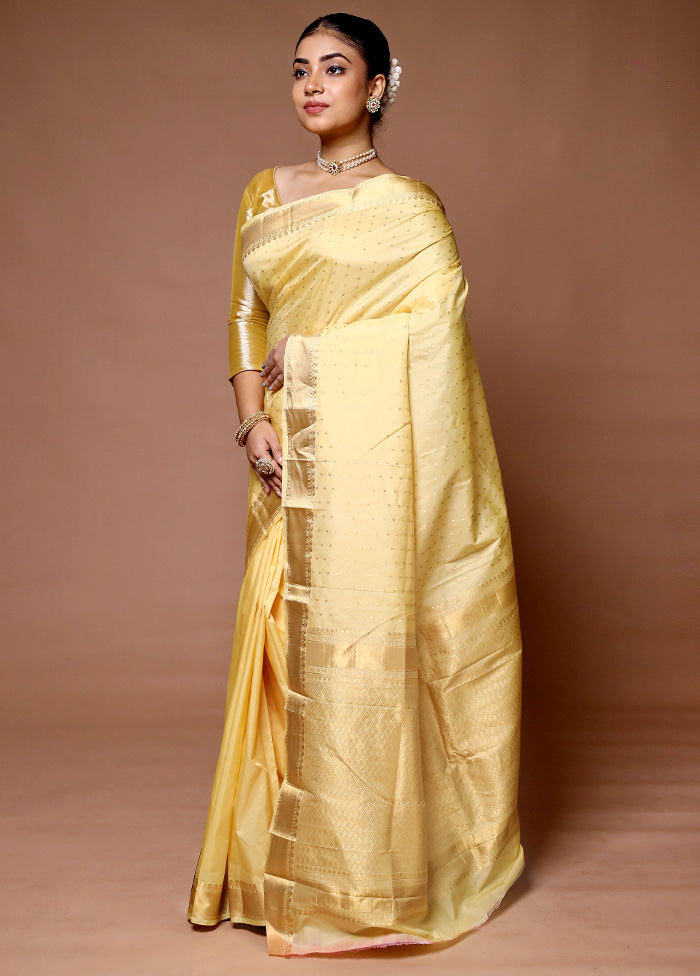 Yellow Kanjivaram Silk Saree With Blouse Piece Sale Cheapest Pice